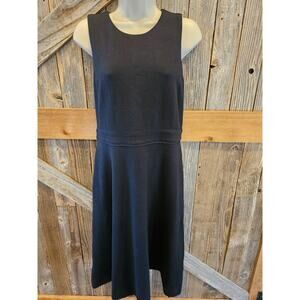 Ann Taylor size 8 black career business casual sleevless double lined dress midi